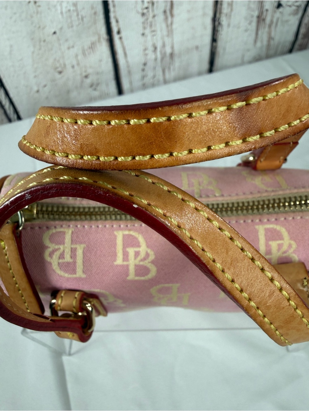 Vintage Dooney & Bourke Y2K Pink Mini Monogram Canvas Barrel Bag Purse - Picture 12 of 16